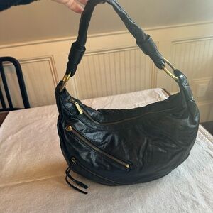 HOBO - Black Leather Hobo Bag, Perfectly slouchy, front zippers